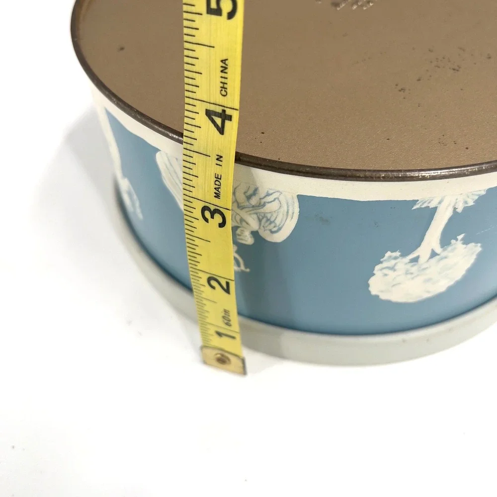 Guildcraft New York Blue Jasperware Style Tin‎ Container Trinket Box Vintage